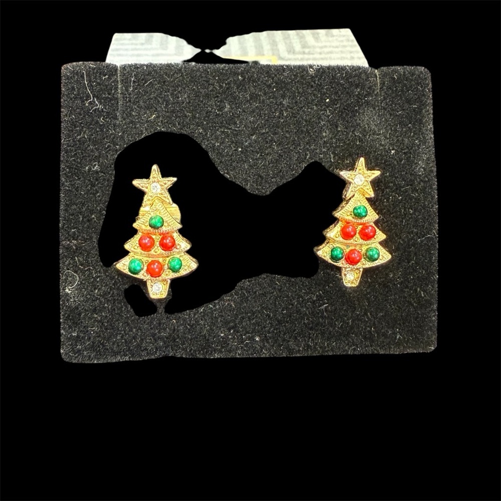 Avon vintage 1995 Festive Christmas Tree clip Earrings NIB